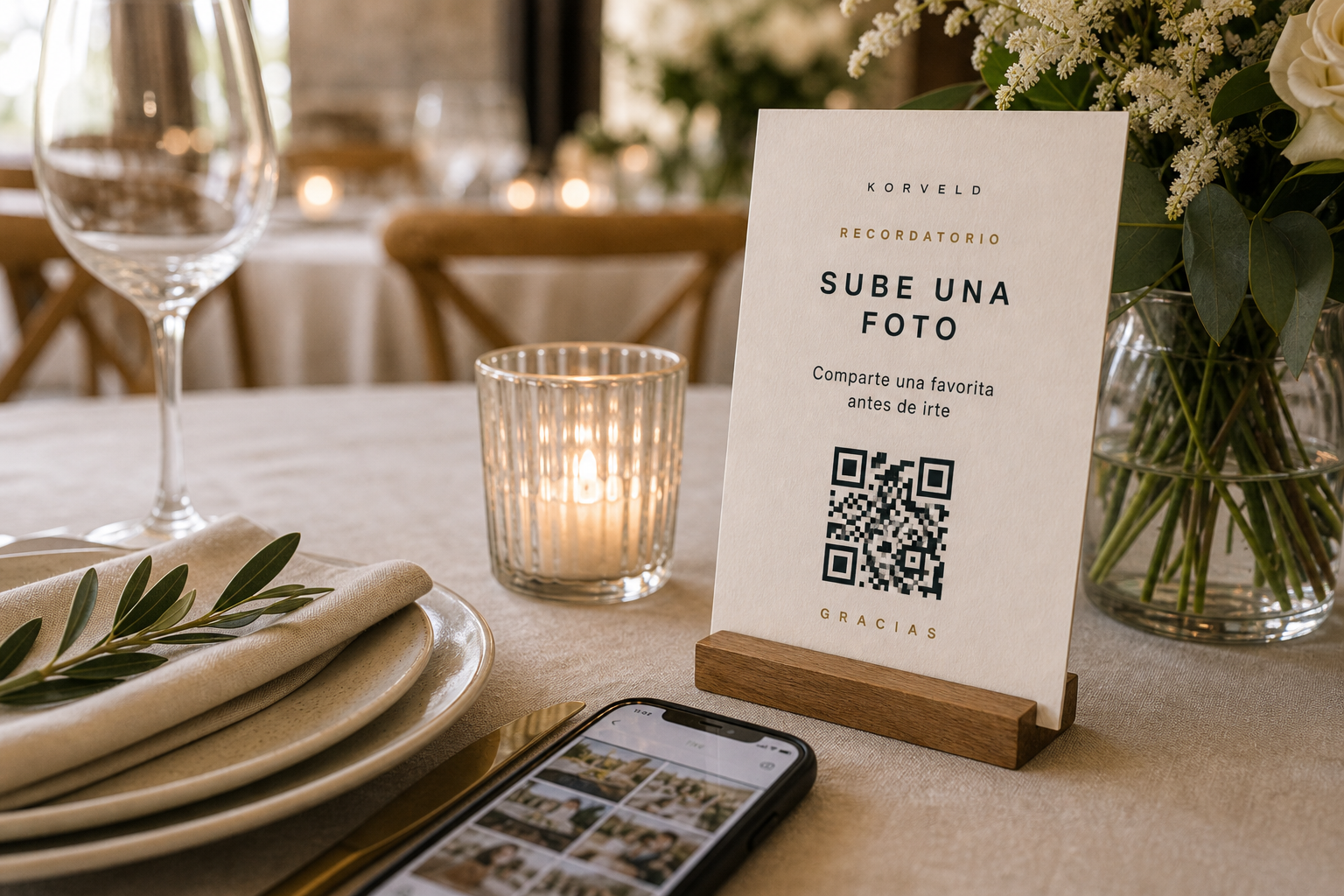 Invitados usando teléfonos durante una recepción