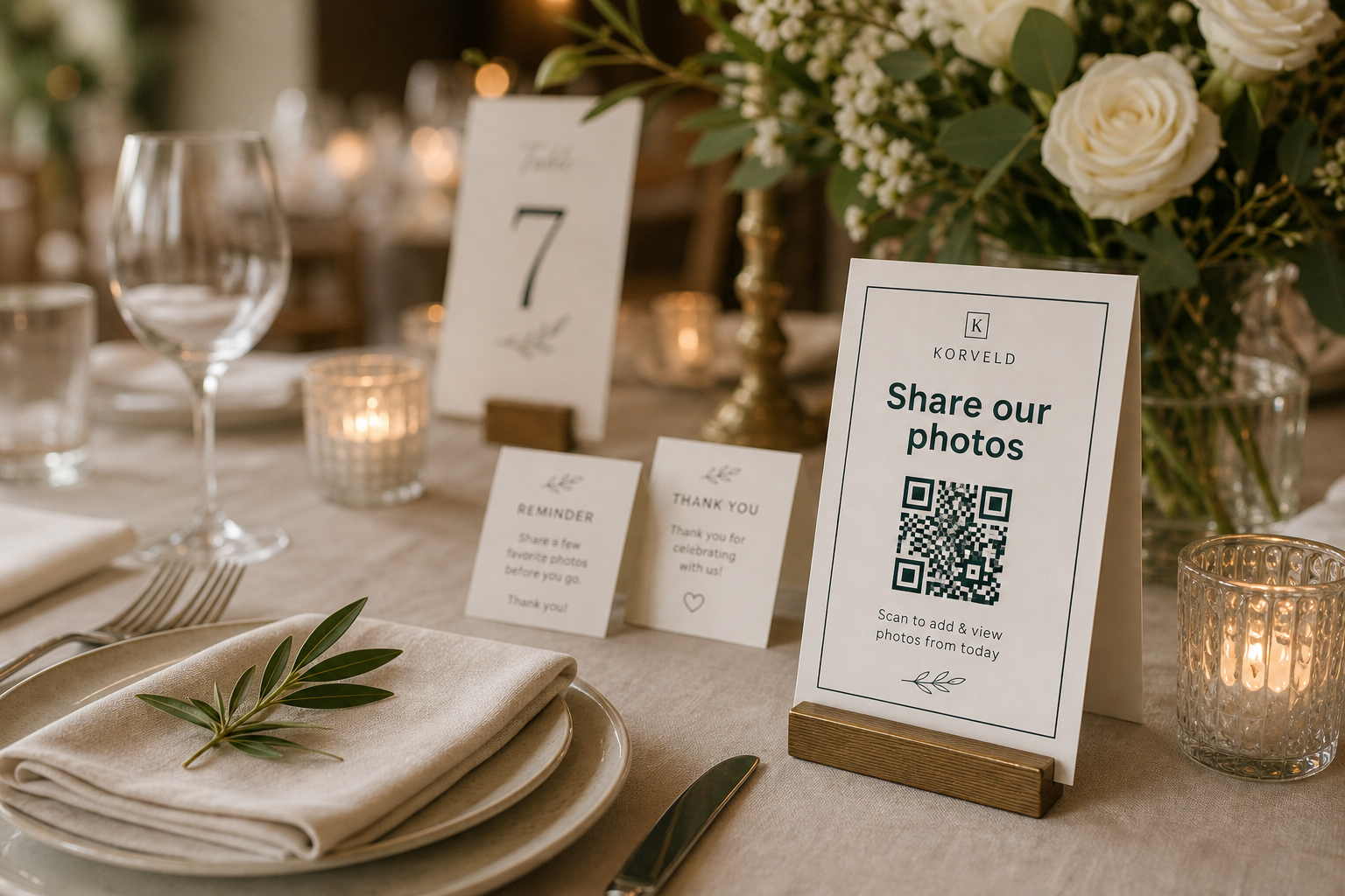 Wedding reception table with floral centerpiece